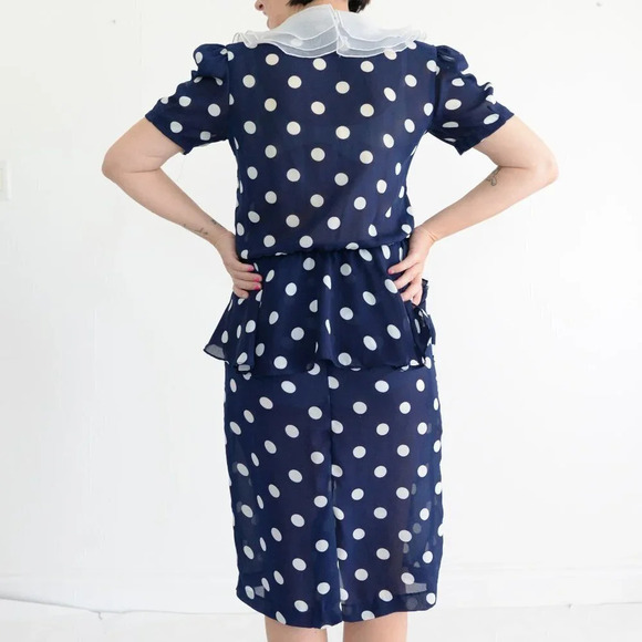 Vintage Hrlsten Navy  Polka Dot Short Sleeve Midi Dress Size 10 - Picture 4 of 15